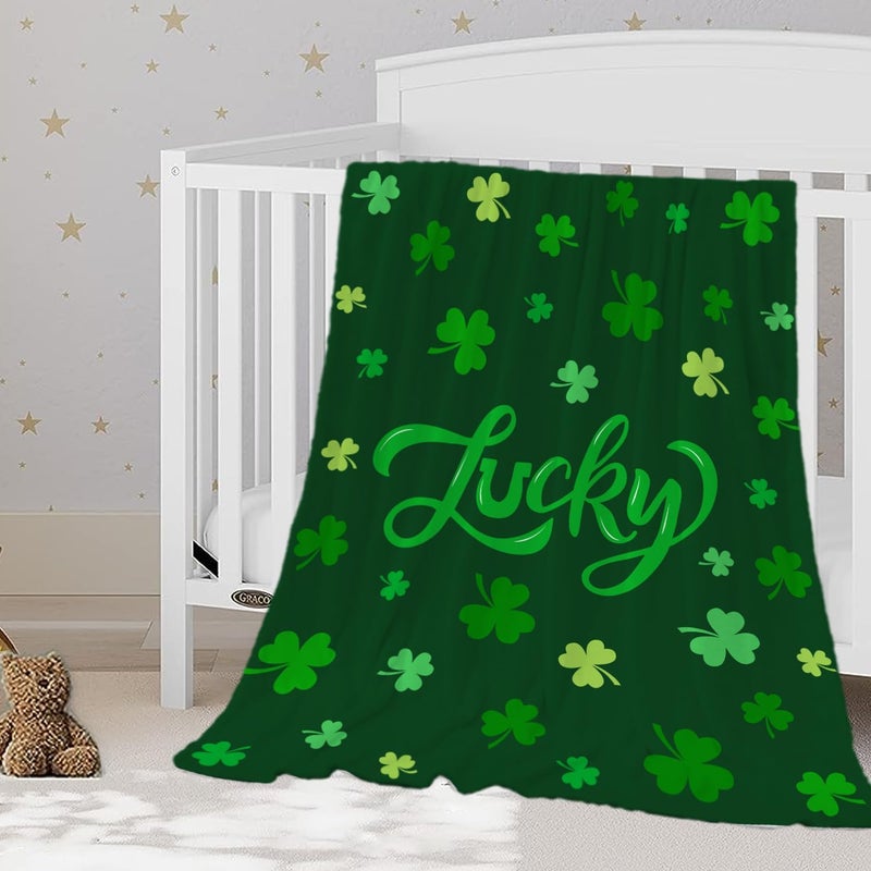 YeeJu St Patricks Day Kids Throw Blanket Small Decorative Green Lucky Shamrocks Blanket Girls Boys Child Baby Bed Soft Fuzzy Plush Fleece Blanket Saint Patricks Day Irish Blanket 40x50 - Image 1